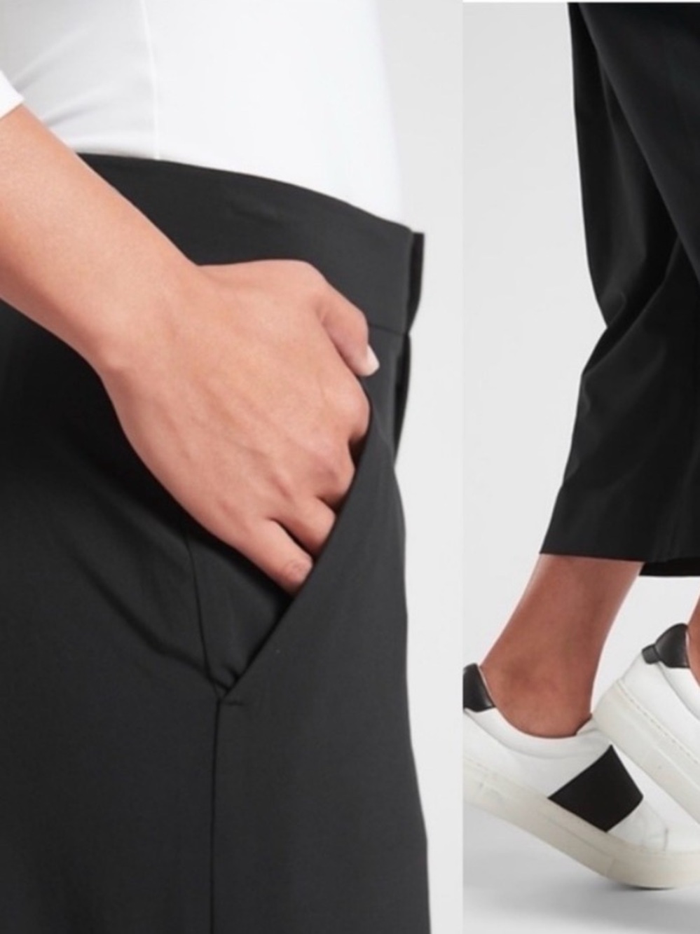 Athleta Black Stretch Wide Leg Crop Snap Hem Travel Office Pants Women’s 4 - Picture 3 of 9